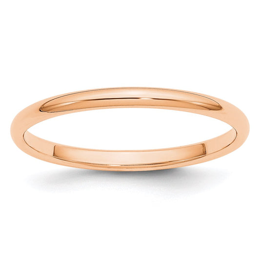 10k Rose Gold 2mm Half Round Wedding Band Size 5