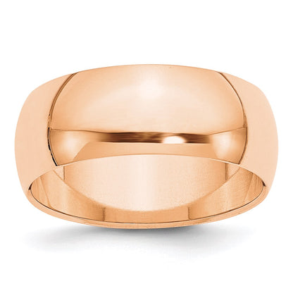 10k Rose Gold 8mm Half Round Wedding Band Size 8.5