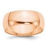 10k Rose Gold 8mm Lightweight Half Round Wedding Band Size 13