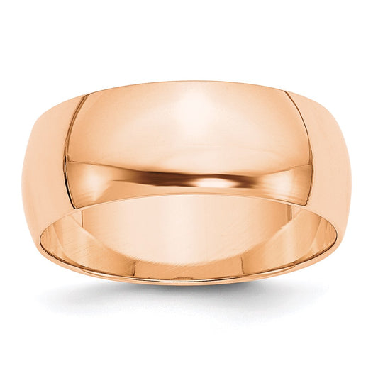 10k Rose Gold 8mm Lightweight Half Round Wedding Band Size 6.5