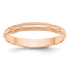 10k Rose Gold 3mm Lightweight Milgrain Half Round Wedding Band Size 12