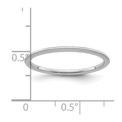 10K White Gold 1.2mm Beaded Stackable Band Size 8