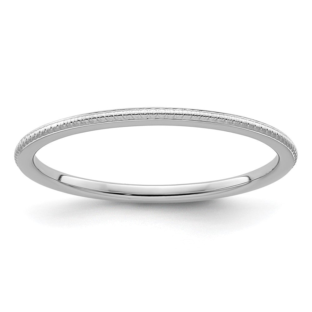 10K White Gold 1.2mm Beaded Stackable Band Size 6.5
