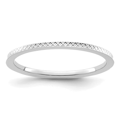 10K White Gold 1.2mm Criss-Cross Pattern Stackable Band Size 4