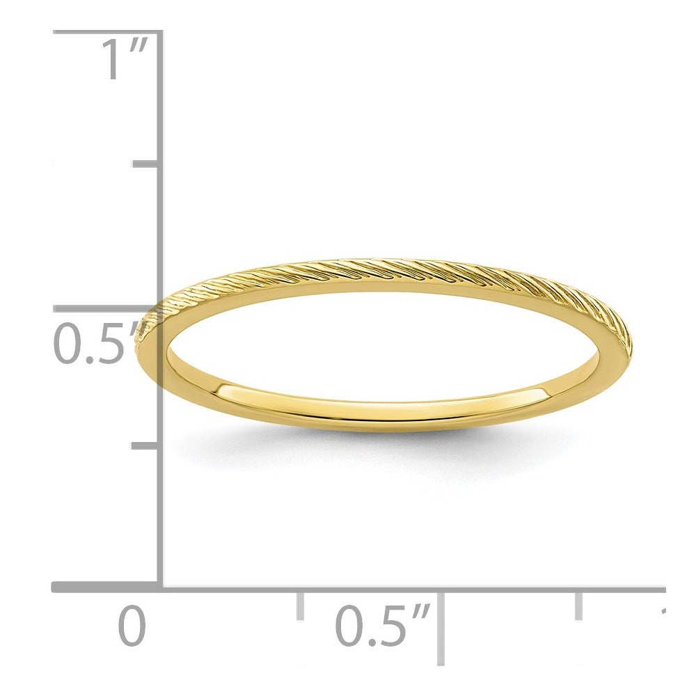10K Yellow Gold 1.2mm Twisted Wire Pattern Stackable Band Size 6.5