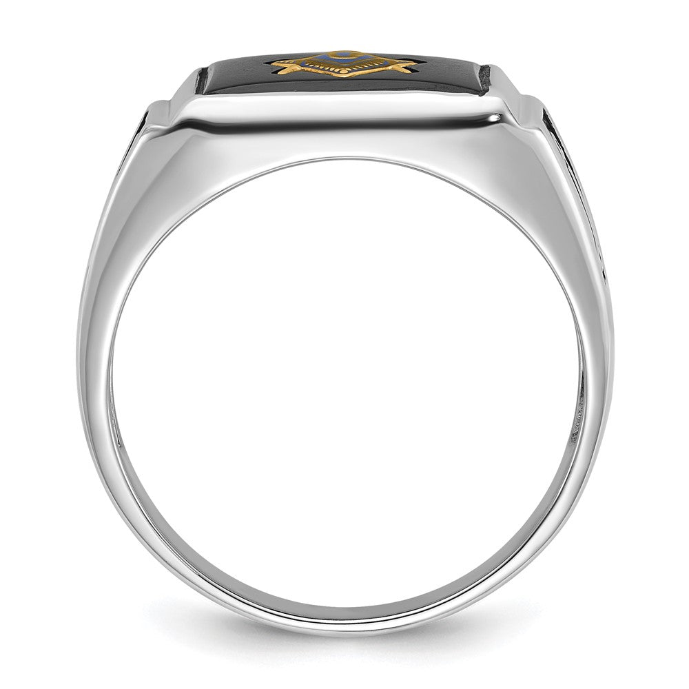 IB Goodman 10k White Gold Mens Polished and Textured with Black Enamel and Onyx Rectangle Masonic Ring