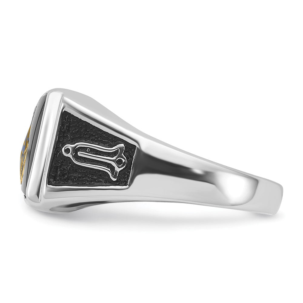 IB Goodman 10k White Gold Mens Polished and Textured with Black Enamel and Onyx Rectangle Masonic Ring