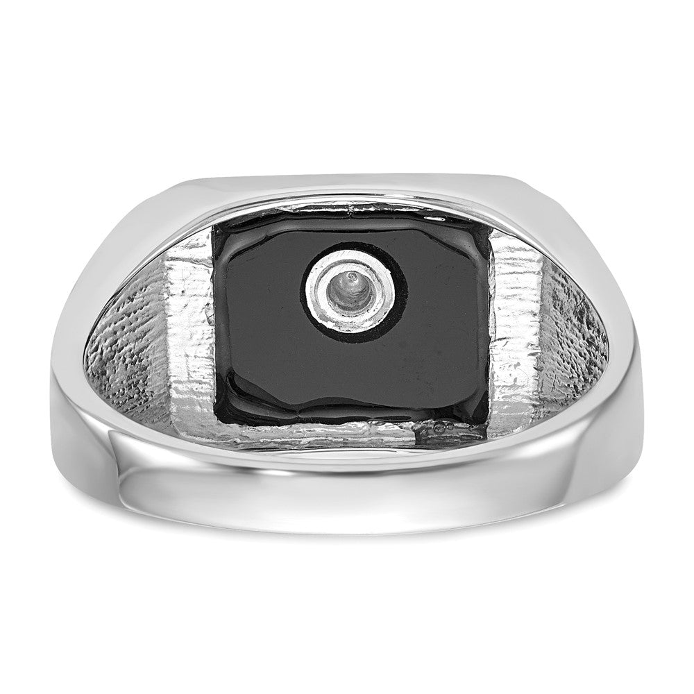 IB Goodman 10k White Gold Mens Polished and Textured with Black Enamel and Onyx Rectangle Masonic Ring