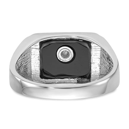 IB Goodman 10k White Gold Mens Polished and Textured with Black Enamel and Onyx Rectangle Masonic Ring
