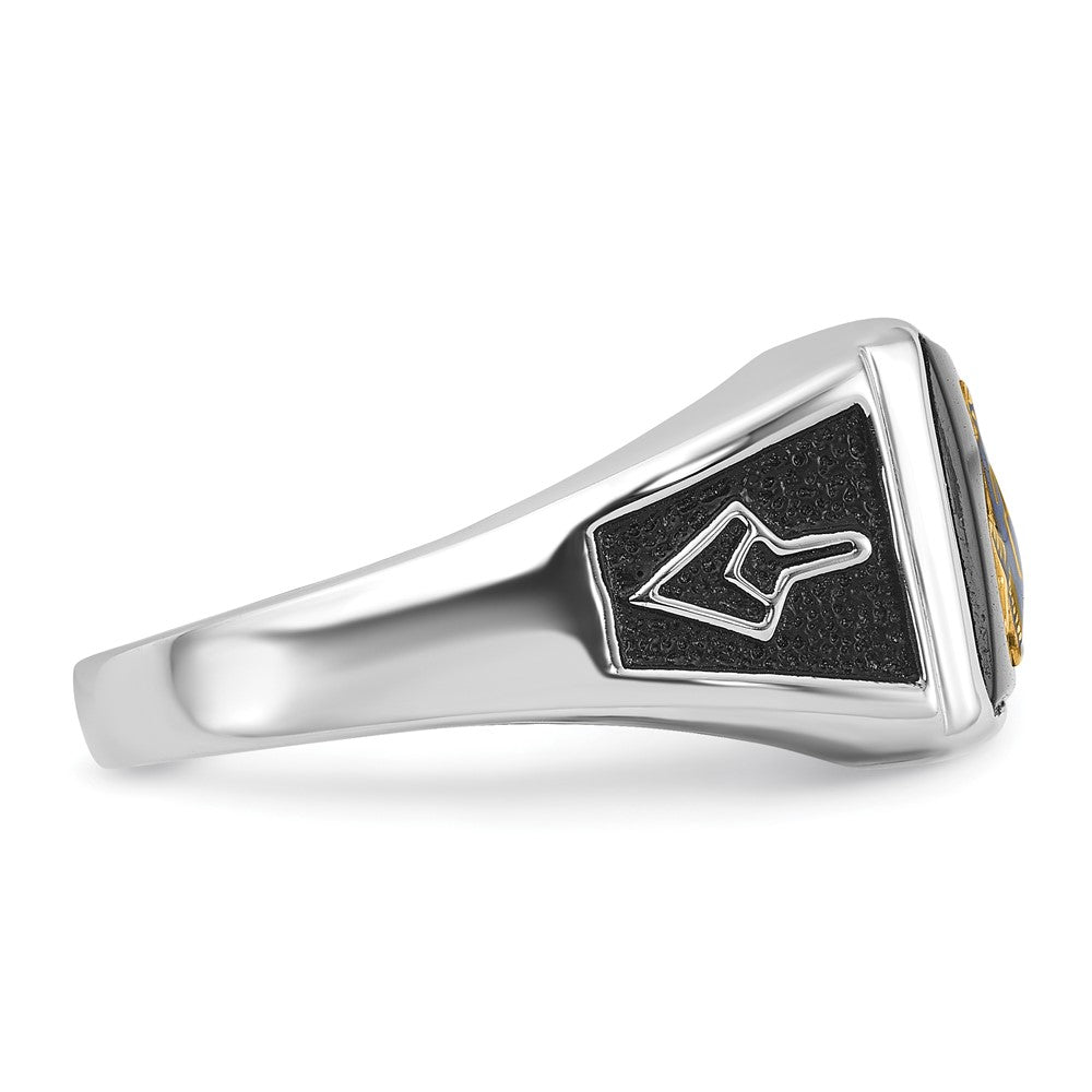 IB Goodman 10k White Gold Mens Polished and Textured with Black Enamel and Onyx Rectangle Masonic Ring