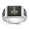 IB Goodman 10k White Gold Mens Polished and Textured with Black Enamel and Onyx Rectangle Masonic Ring