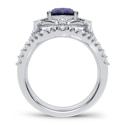 14K 0.90CT Diamond Sapphire Ring