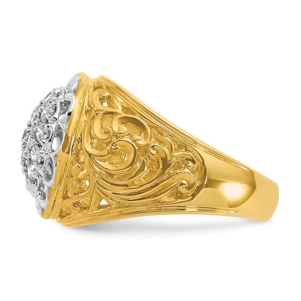 IBGoodman 10k Two-tone Men's Polished Filigree 1 Carat AA Quality Diamond Round Cluster Ring Mounting