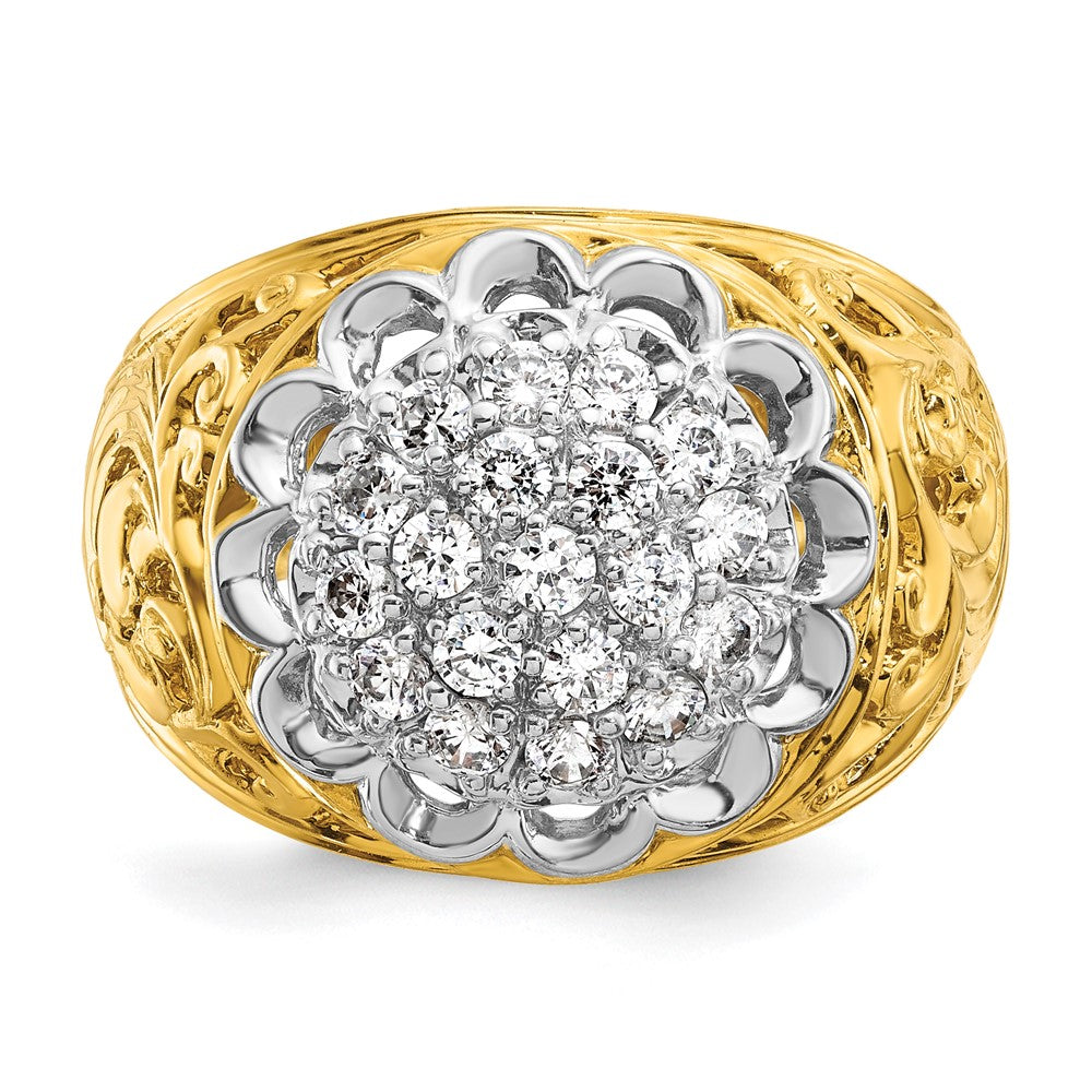 IBGoodman 10k Two-tone Men's Polished Filigree 1 Carat AA Quality Diamond Round Cluster Ring Mounting