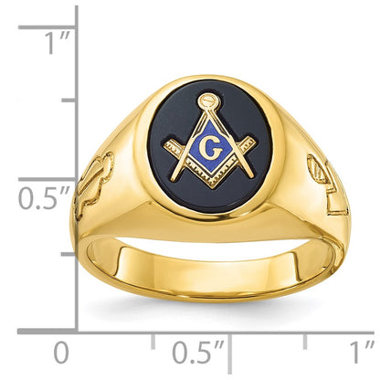 IBGoodman 10k Men's Polished and Grooved with Oval Onyx Blue Lodge Master Masonic Ring