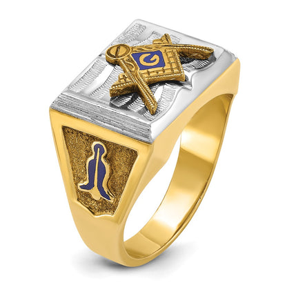 IBGoodman 10k Two-tone Men's Polished and Textured with Blue Enamel Blue Lodge Master Masonic Ring