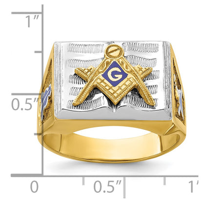IBGoodman 10k Two-tone Men's Polished and Textured with Blue Enamel Blue Lodge Master Masonic Ring
