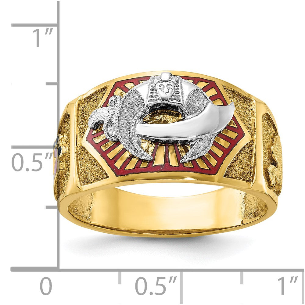 IBGoodman 10k Two-tone Men's Polished and Textured with Multi-color Enamel Masonic Shriner's Ring