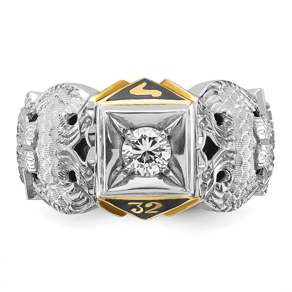 IBGoodman 10k Two-tone Men's Polished and Textured with Black Enamel and Diamond 32nd Degree Scottish Rite Masonic Ring
