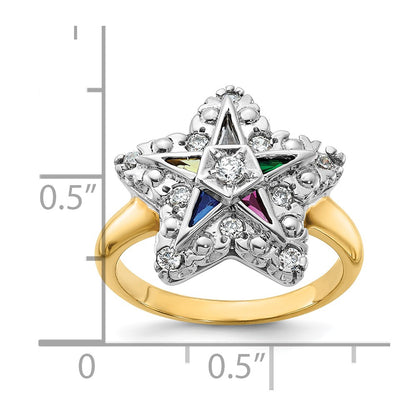 IBGoodman 10k Two-tone Women's Polished and Beaded with Multi-color CZ and Diamond Eastern Star Masonic Ring