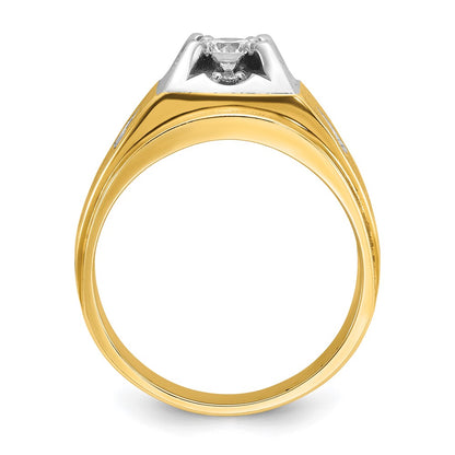 IBGoodman 14k Two Tone 3/4 carat Lab Grown Diamond VS/SI+ G+ Complete Polished and Satin Men's Ring