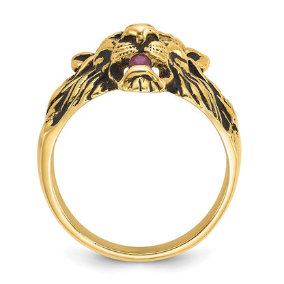 IB Goodman 10k Mens 1/20 carat Diamond and Ruby Antiqued Lion Complete Ring