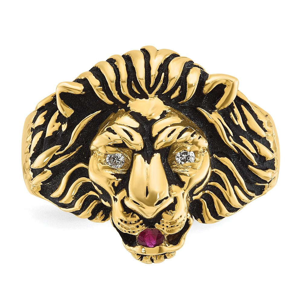 IB Goodman 10k Mens 1/20 carat Diamond and Ruby Antiqued Lion Complete Ring
