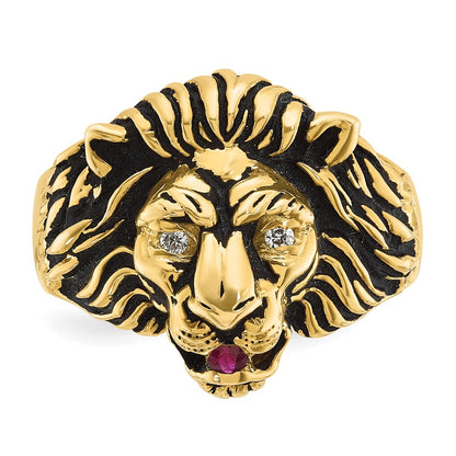 IB Goodman 10k Mens 1/20 carat Diamond and Ruby Antiqued Lion Complete Ring