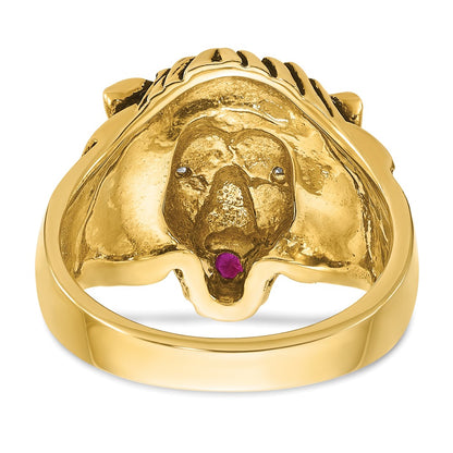 IB Goodman 10k Mens 1/20 carat Diamond and Ruby Antiqued Lion Complete Ring