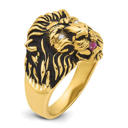 IB Goodman 10k Mens 1/20 carat Diamond and Ruby Antiqued Lion Complete Ring
