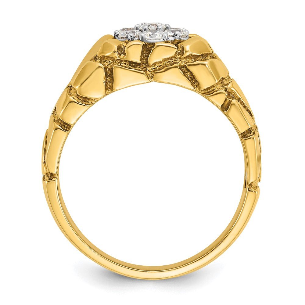 IBGoodman 10k Two-tone Men's Polished and Nugget Textured Round 1/2 Carat A Quality Diamond Cluster Ring