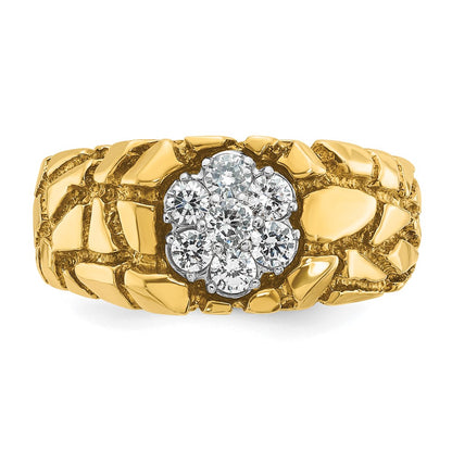 IBGoodman 10k Two-tone Men's Polished and Nugget Textured Round 1/2 Carat A Quality Diamond Cluster Ring