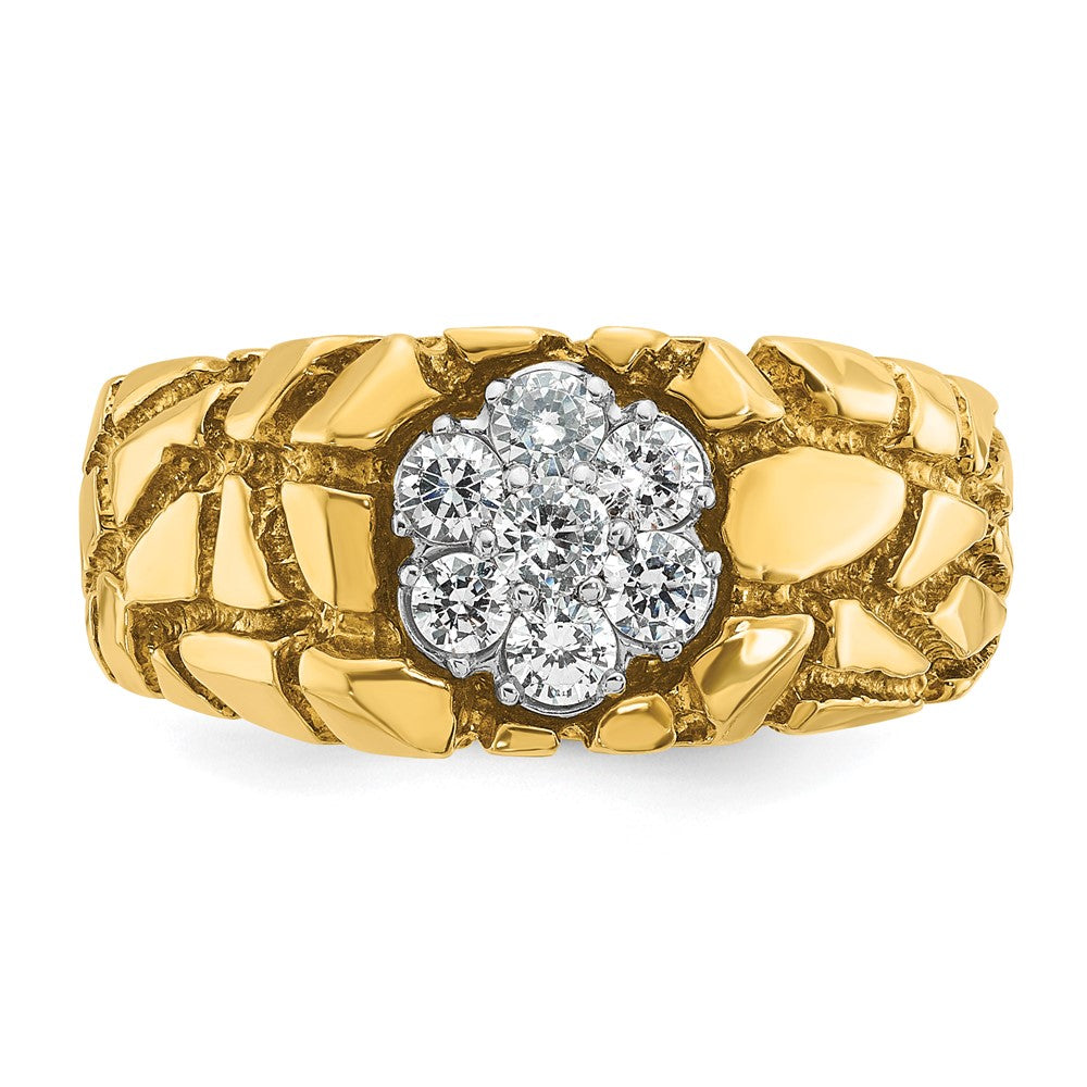 IBGoodman 10k Two-tone Men's Polished and Nugget Textured Round 1/2 Carat A Quality Diamond Cluster Ring