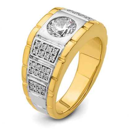 IBGoodman 14k Two-tone 1 5/8 carat Lab Grown Diamond VS/SI+ G+ Complete Polished and Satin Men's Ring