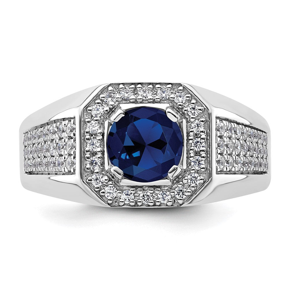 IBGoodman 14k White Gold 1/2 carat Lab Grown Diamond VS/SI+ G+ and Created Blue Sapphire Complete Men's Ring