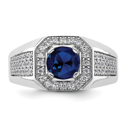 IBGoodman 14k White Gold 1/2 carat Lab Grown Diamond VS/SI+ G+ and Created Blue Sapphire Complete Men's Ring