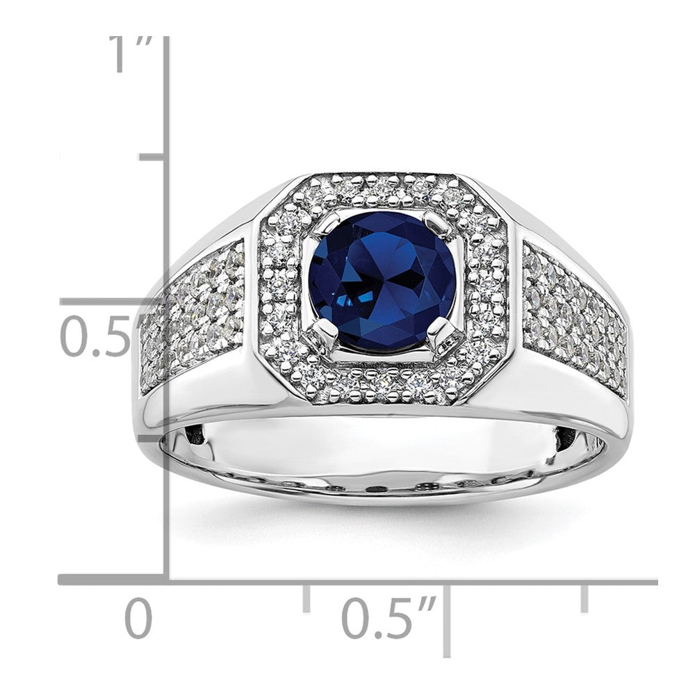 IBGoodman 14k White Gold 1/2 carat Lab Grown Diamond VS/SI+ G+ and Created Blue Sapphire Complete Men's Ring