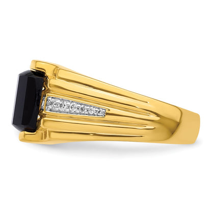 IBGoodman 14k 1/8 carat Lab Grown Diamond VS/SI+ G+ and Onyx Complete Men's Ring