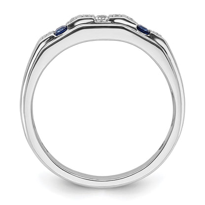 IBGoodman 14k White Gold 1/5 carat Lab Grown Diamond VS/SI+ G+ and Lab Created Blue Sapphire Complete Men's Ring