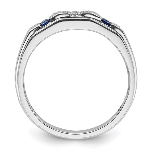 IBGoodman 14k White Gold 1/5 carat Lab Grown Diamond VS/SI+ G+ and Lab Created Blue Sapphire Complete Men's Ring