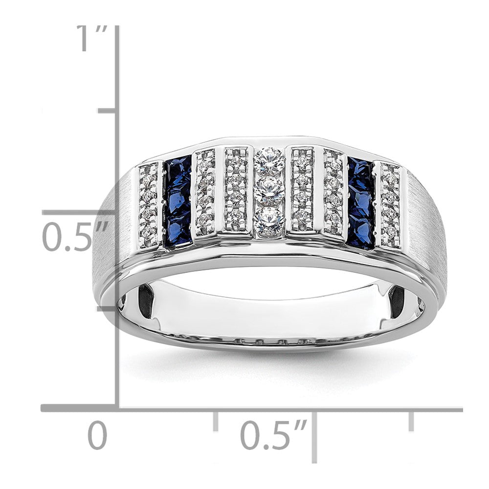 IBGoodman 14k White Gold 1/5 carat Lab Grown Diamond VS/SI+ G+ and Lab Created Blue Sapphire Complete Men's Ring