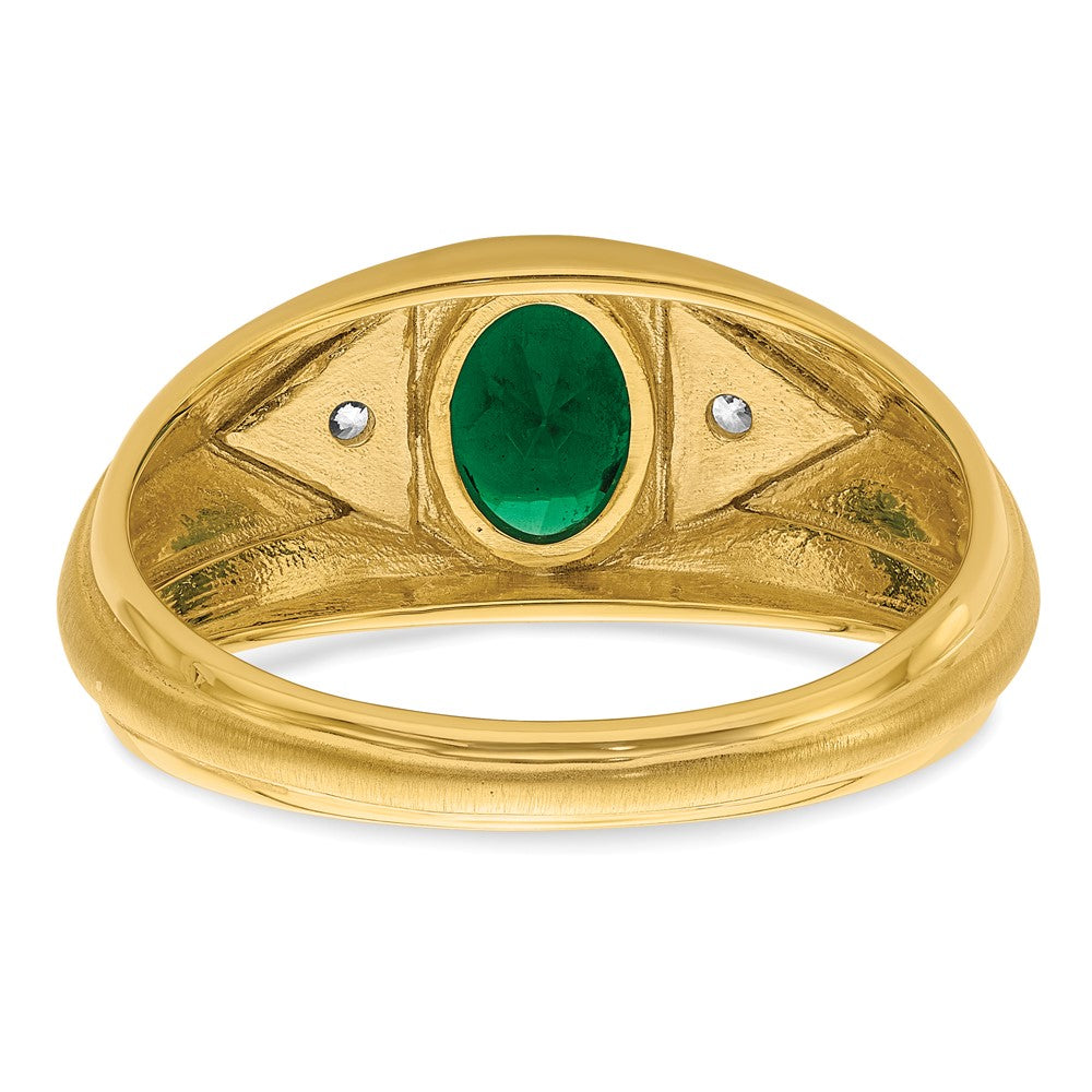 IBGoodman 14k 1/10 carat Lab Grown Diamond VS/SI+ G+ and Created Emerald Complete Men's Ring