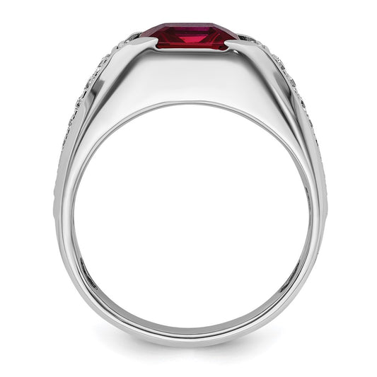 IBGoodman 14k White Gold 5/8 carat Lab Grown Diamond VS/SI+ G+ and Created Ruby Complete Men's Ring