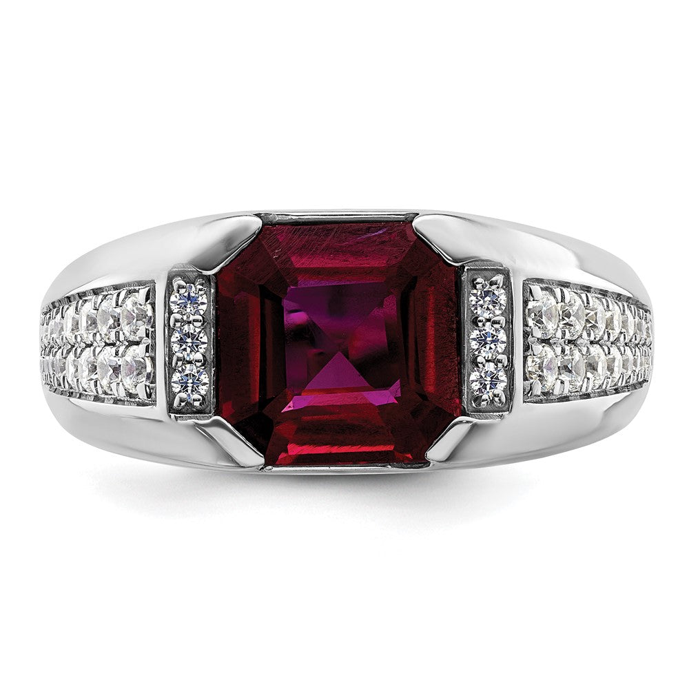 IBGoodman 14k White Gold 5/8 carat Lab Grown Diamond VS/SI+ G+ and Created Ruby Complete Men's Ring