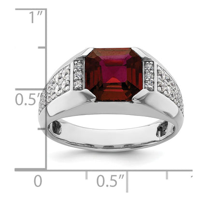 IBGoodman 14k White Gold 5/8 carat Lab Grown Diamond VS/SI+ G+ and Created Ruby Complete Men's Ring