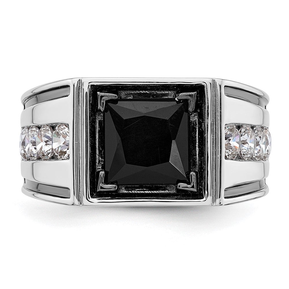 IBGoodman 14k White Gold Black Rhodium 1 1/3 carat Lab Grown Diamond VS/SI+ G+ and Onyx Complete Men's Ring