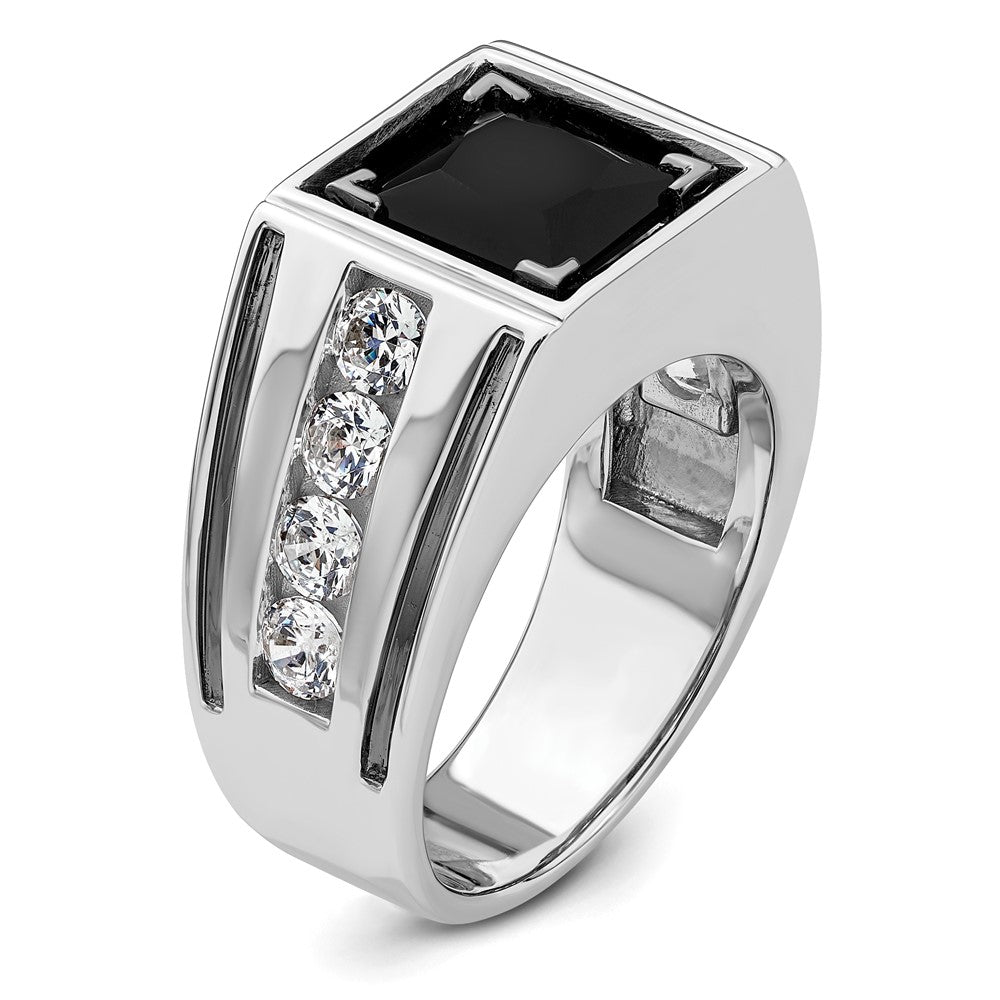IBGoodman 14k White Gold Black Rhodium 1 1/3 carat Lab Grown Diamond VS/SI+ G+ and Onyx Complete Men's Ring