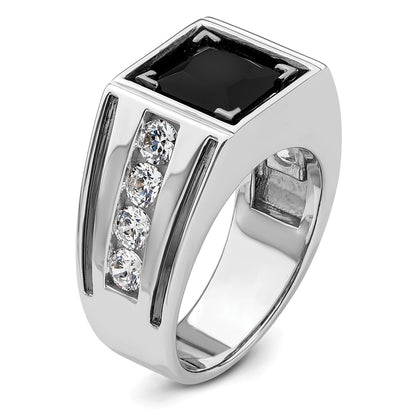 IBGoodman 14k White Gold Black Rhodium 1 1/3 carat Lab Grown Diamond VS/SI+ G+ and Onyx Complete Men's Ring