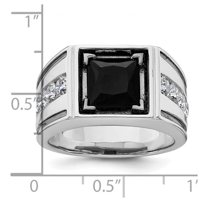 IBGoodman 14k White Gold Black Rhodium 1 1/3 carat Lab Grown Diamond VS/SI+ G+ and Onyx Complete Men's Ring