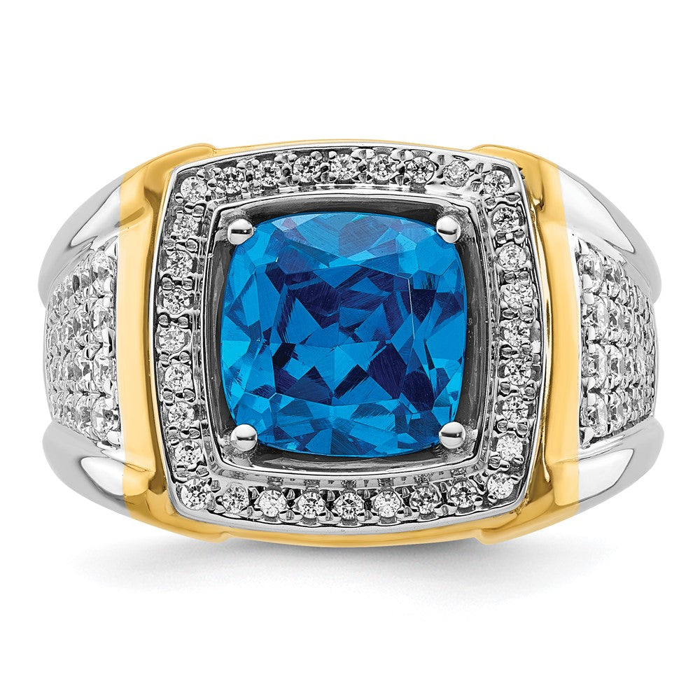 IBGoodman 14k Two-Tone 3/4 carat Lab Grown Diamond VS/SI+ G+ and Blue Topaz Complete Men's Ring